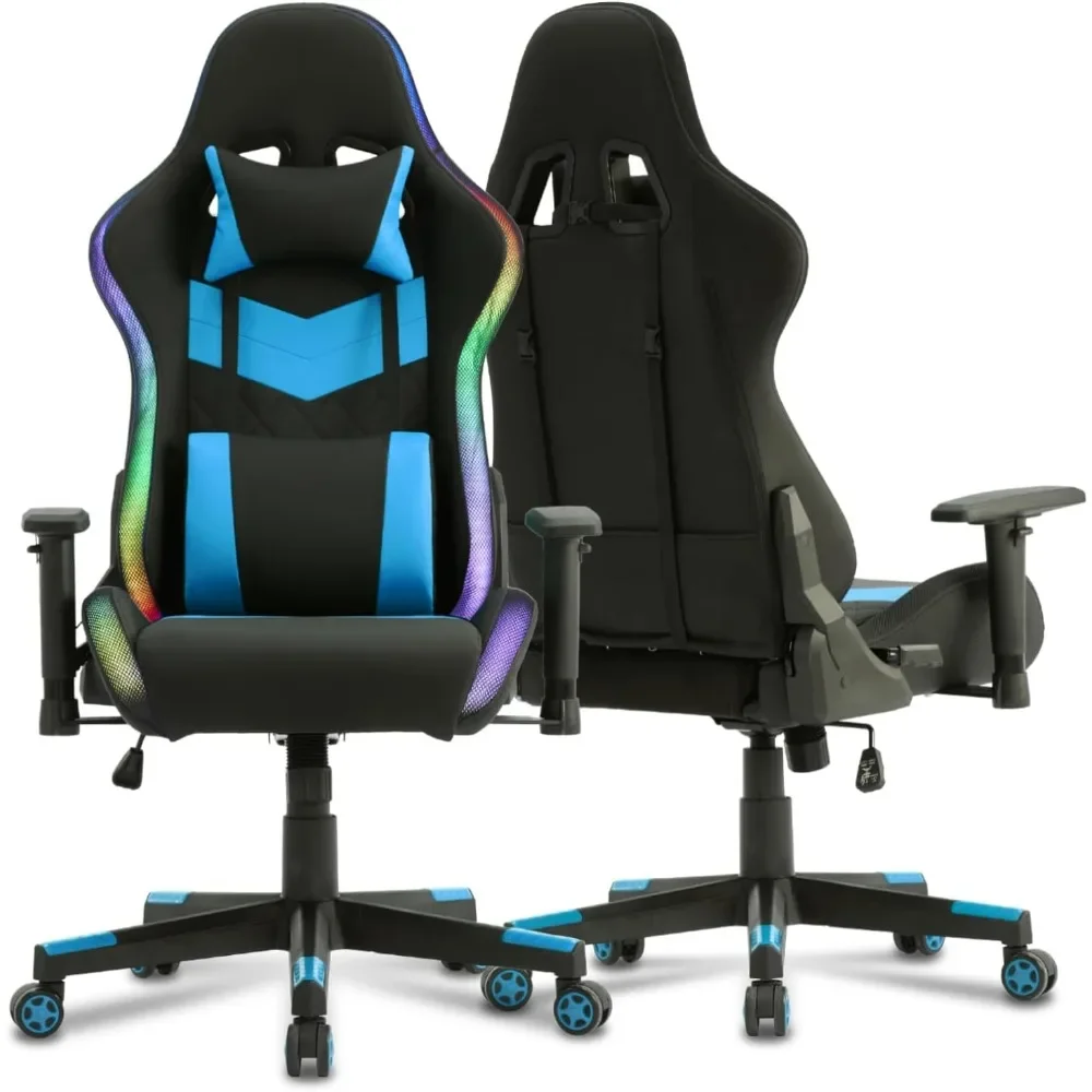 Computer Gaming Chair with LED Lights, RGB Video Gaming Chair with Comfortable Leather and High Back, Gaming Chair