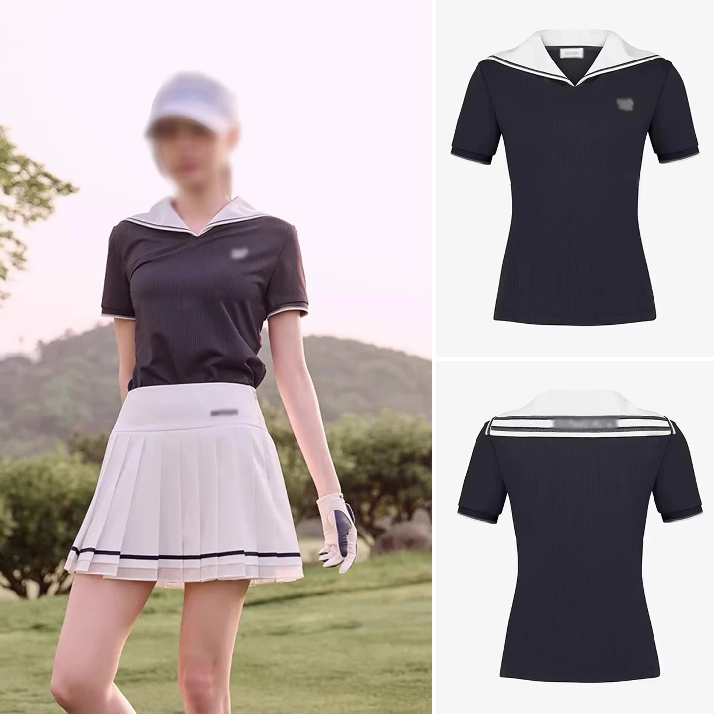 

Новая корейская футболка Sle Golf Ladies ort Sve, летняя спортивная повседневная футболка с отложным воротником, универсальный утягивающий топ из хлопка, влажная вик...