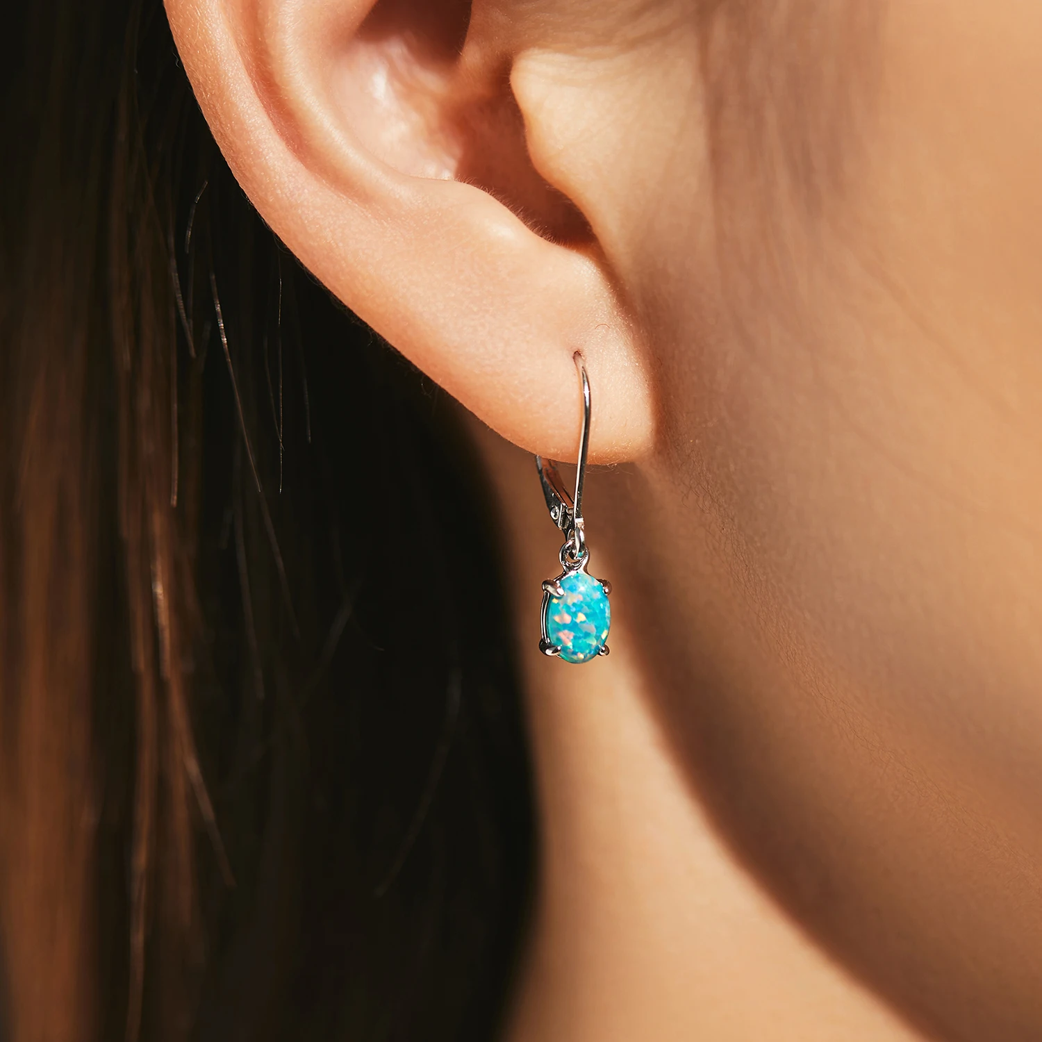MODIAN 925 Sterling Silver Elegant Exquisite Green Oval Opal Hoop Earrings For Women Daily Vacation Fine Jewelry Accessories