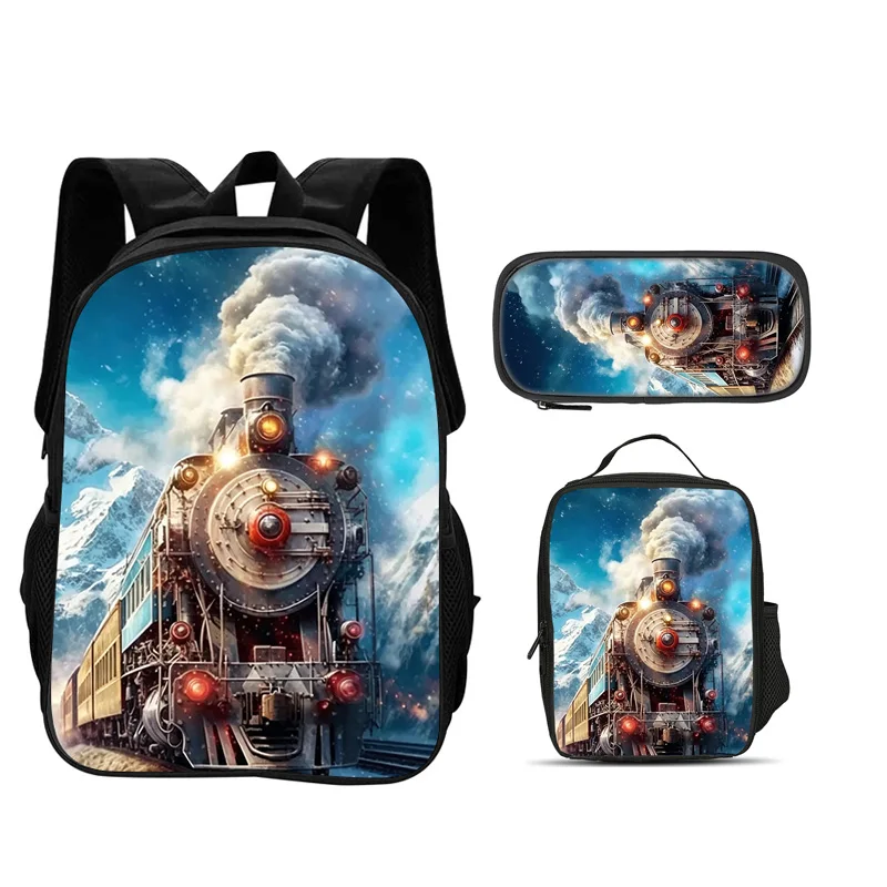 Train shoulder protection backpack pencil case ice pack 3Pcs Set fashion new lightweight printed best companion for boy and girl