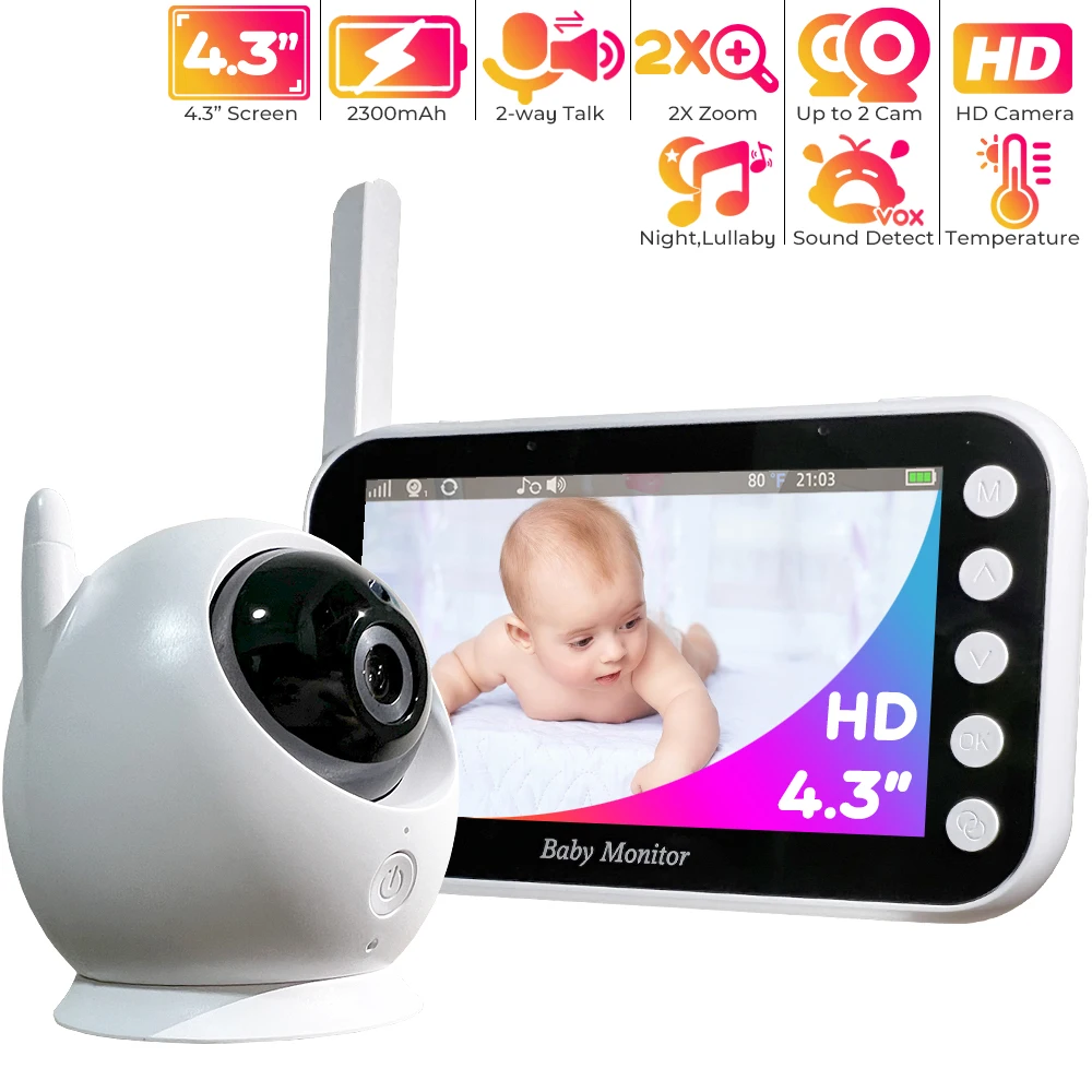 

4.3Inch Baby Monitor with Camera Intercom Baby Camera Night Vision Baby Phone Temperature Monitor Nanny Lullaby Video Babysitter