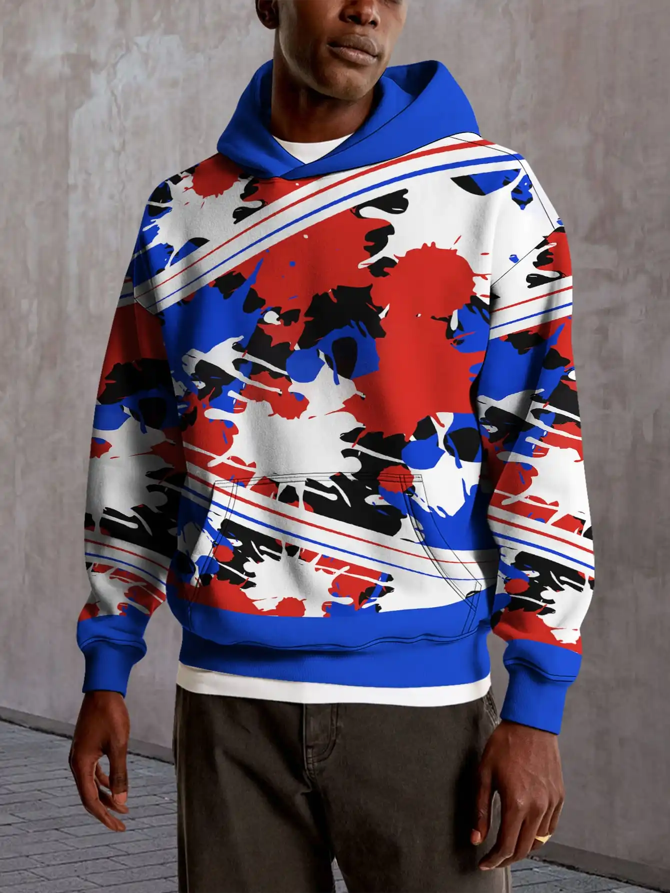 

Blue ink splash style 3D print pattern Hoodie style colorful marble pattern hoodie sweatshirt cool street style pullover hoodie