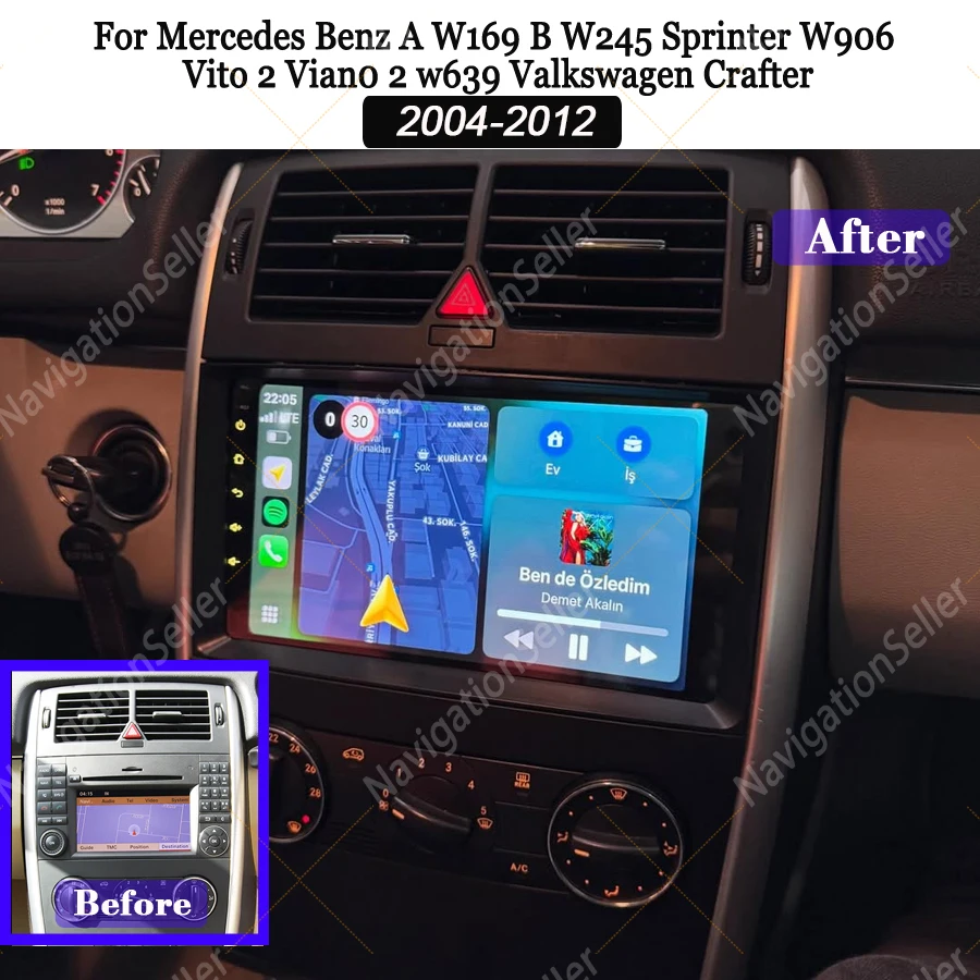 

Carplay 2Din Android Car Radio for Mercedes Benz AB Class B200 W169 W245 W906 Sprinter W639 Vito Viano Multimedia GPS Navigation