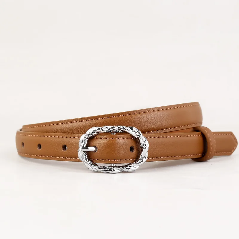 

New Simple Coffee Brown Real Leather Waist Belts for Women Irregular Silver Buckle Jeans Belts Ladies Fashion Design Waistband
