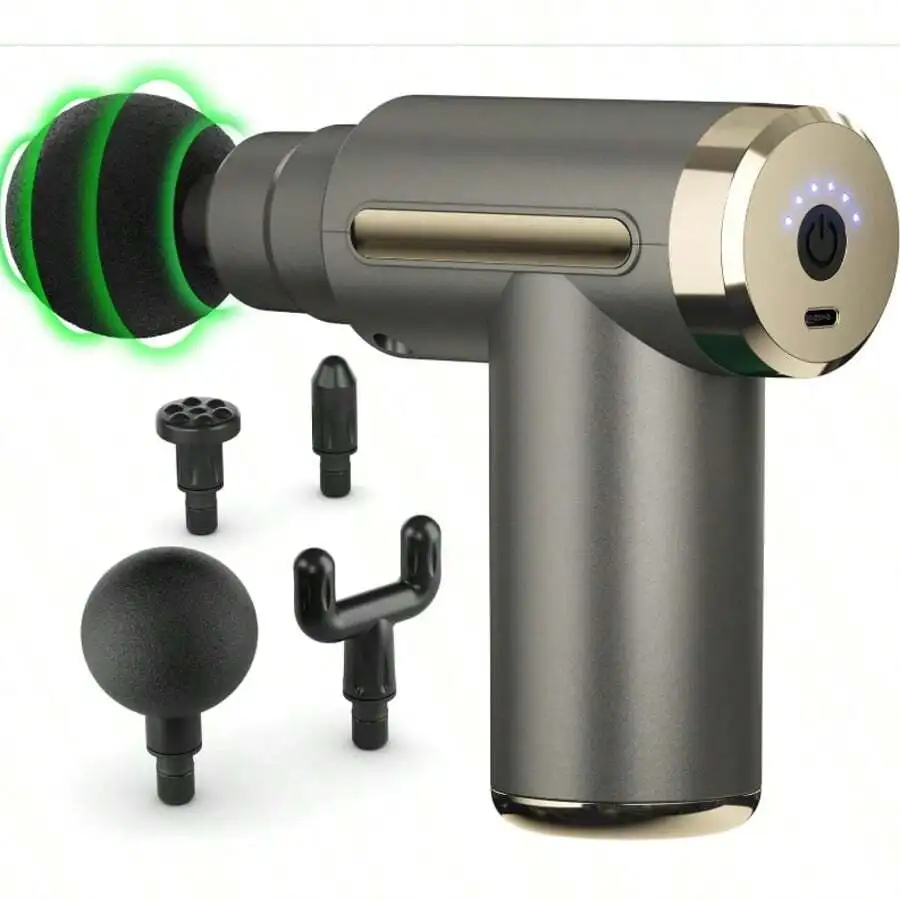 1200×2 Lithium Tragbare elektrische Massagepistole, 4 Köpfe, 6-Gang-Tiefengewebemassagegerät für Körper, Rücken und Nacken mit LCD-Bildschirm.