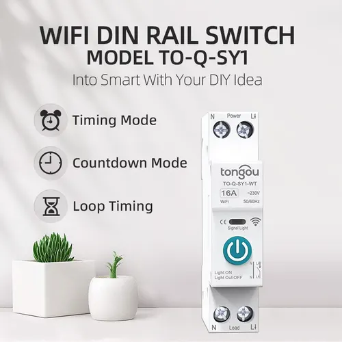Imagen 2 del producto Tuya-disyuntor inteligente WiFi 1P 63A, carril DIN para casa inteligente, Control remoto inalámbrico, interruptor WiFi por aplicación TONGOU, Envío Gratis