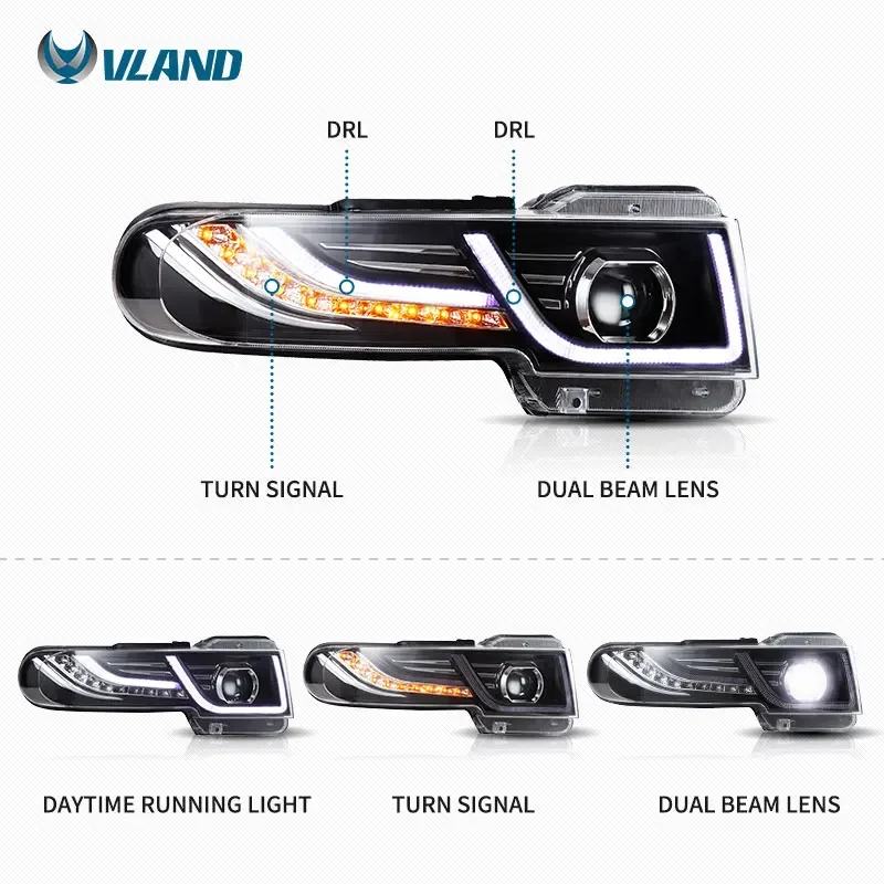 

LED Headlights&Grilles Head Lamp Car Accessories for Land-Rover Style FJ Cruiser 2007-2014 Dual-Beam Projector