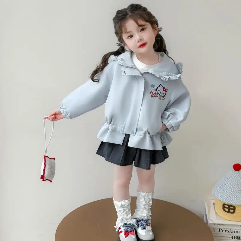

Anime Kawaii Hello Kitty Children's Jacket Tops Sanrio Girls' Cartoon Fashion Casual Sweet Soft Hooded Windbreaker Girl Clothe