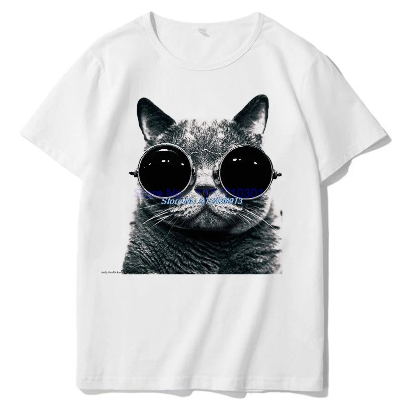 

Футболки с изображением кошачьих очков в стиле ретро, топы, футболки, летние хлопковые футболки с круглым вырезом и короткими рукавами, уличная мужская футболка с принтом