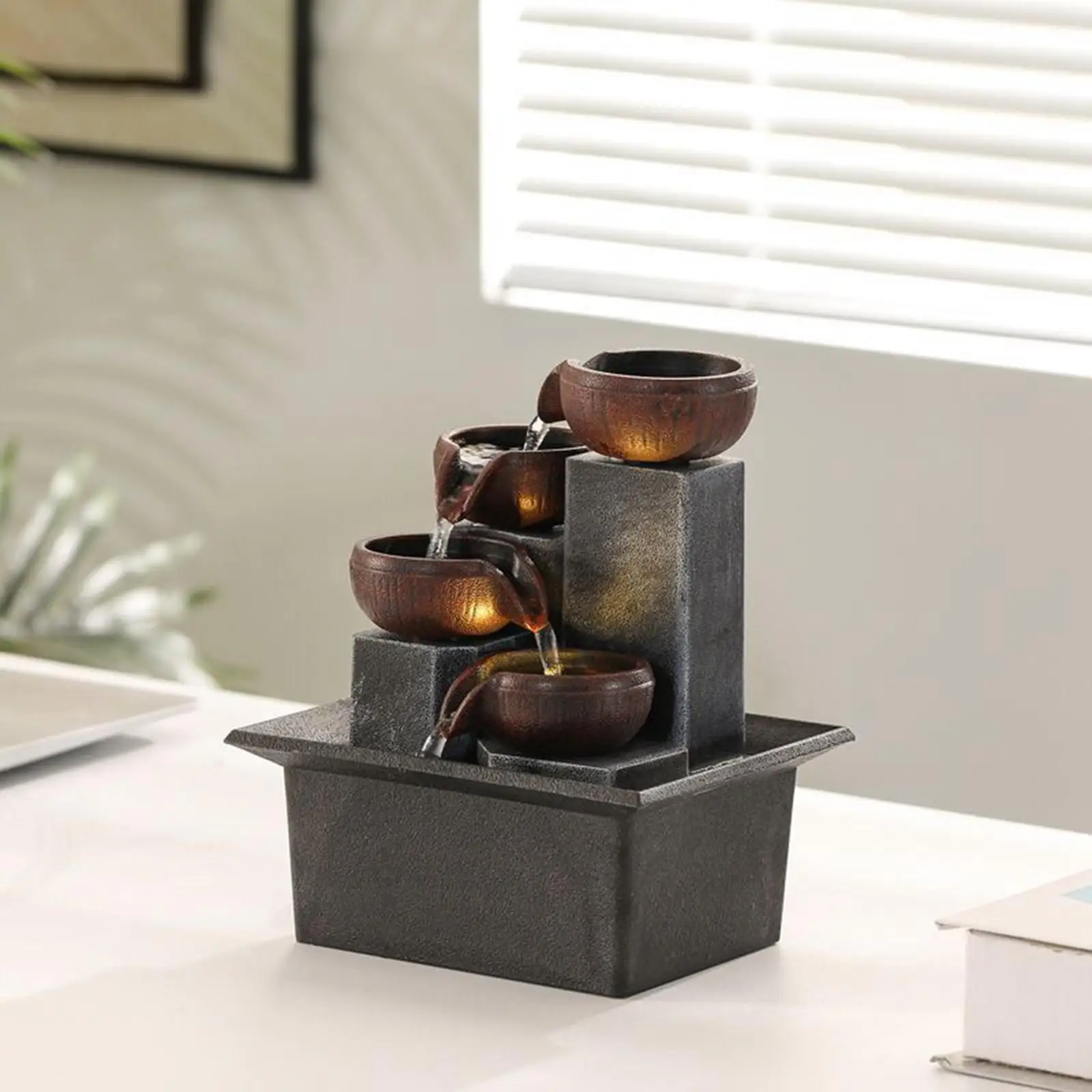Flowing Water Desktop Fountain Modern Rotating Ball LED Light for Relaxing Living Room or Game Room Atmosphere