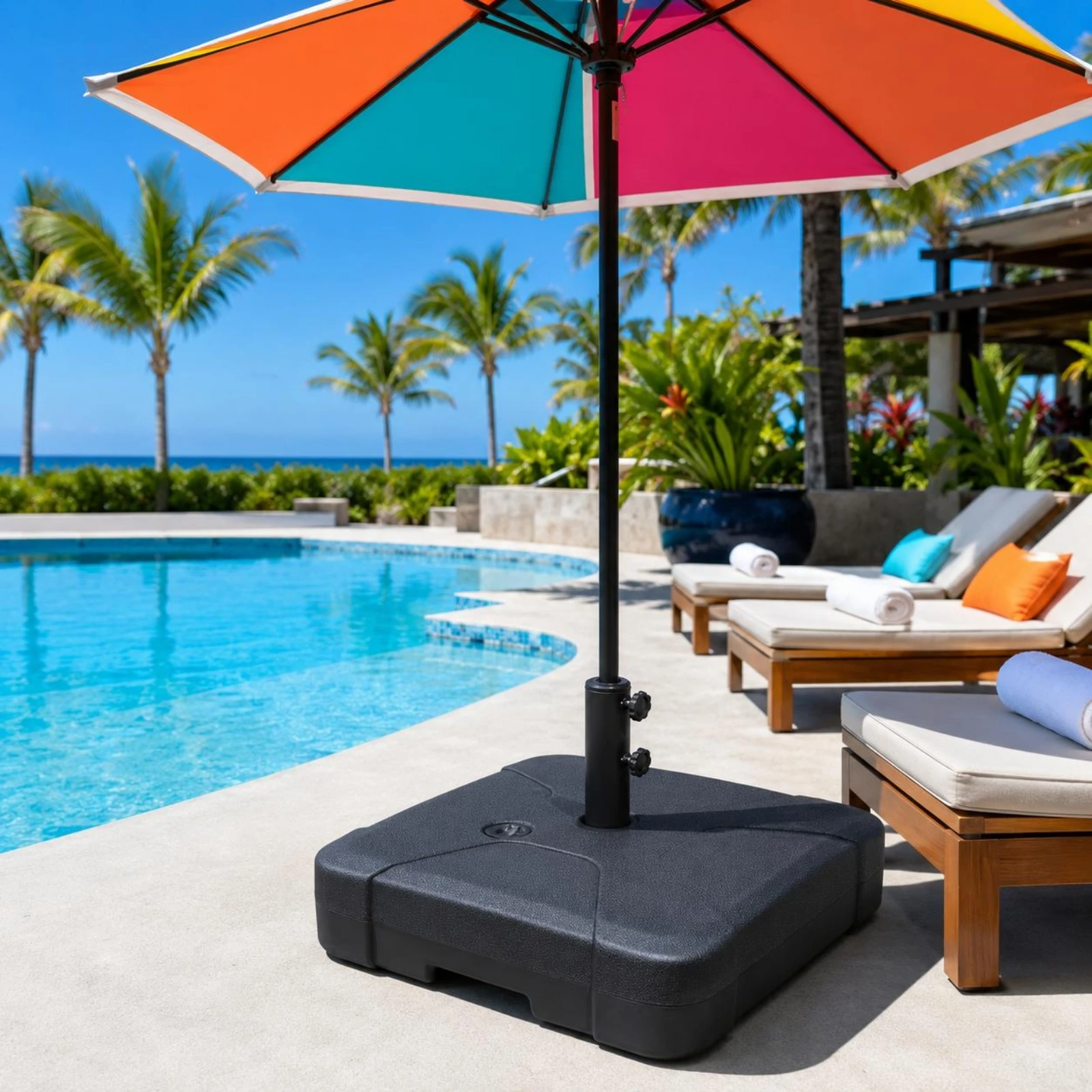 Water-Fillable Umbrella Base Plastic Patio Umbrella Base Outdoor Furniture Tightening Knobs Stable for Garden
