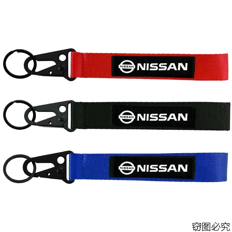 For Nissan Juke Qashqai J11 Note Leaf Patrol X-Trail Kicks Micra Versa Car Embroidery Keychain Lanyard Key Ring Men Gift Trinket