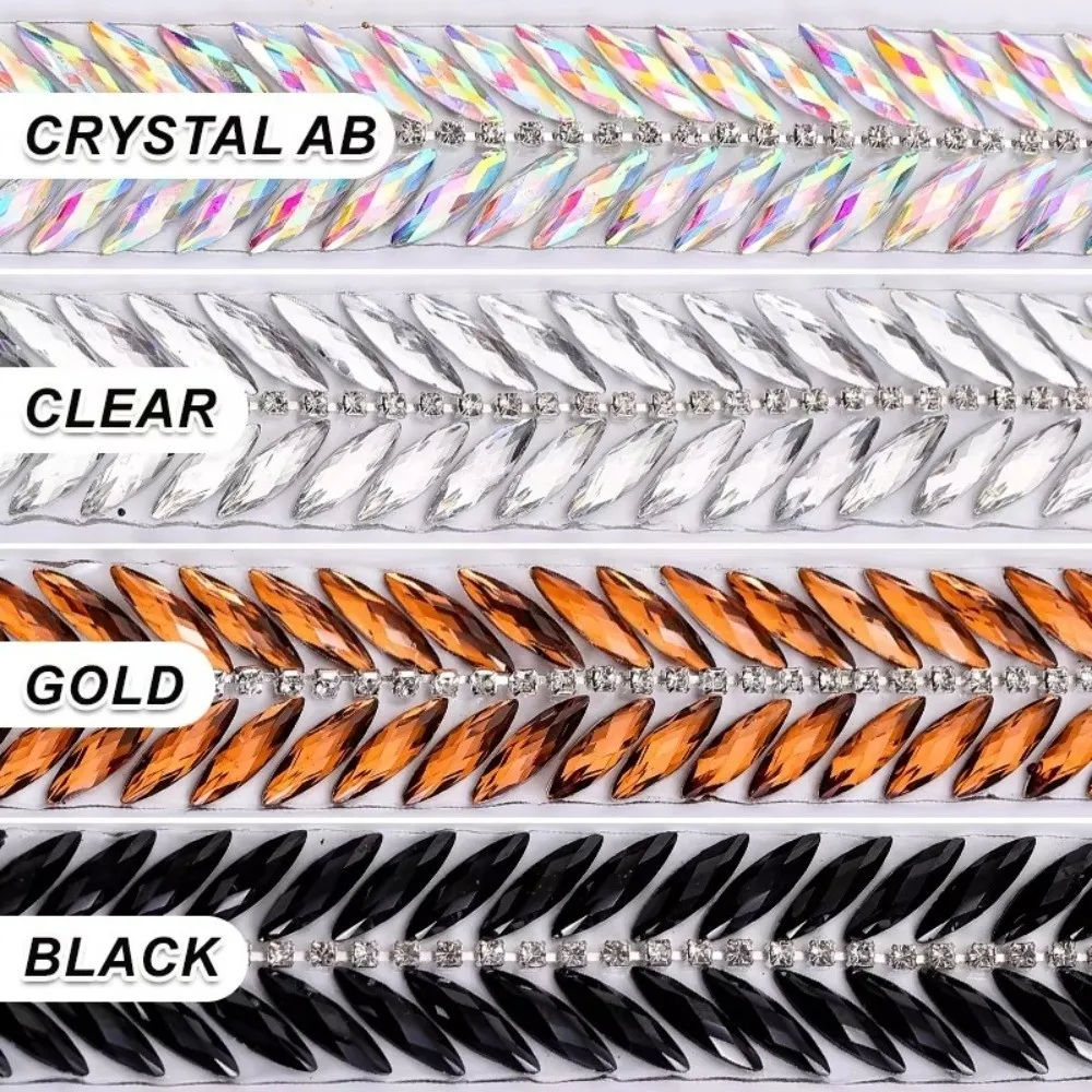 

1Yard Rhinestone Ribbon Hot Fix Rhinestone Trim Glue on Decoration Trim Beaded Lace Trim DIY Repair Resin Rhinestone Ribbon