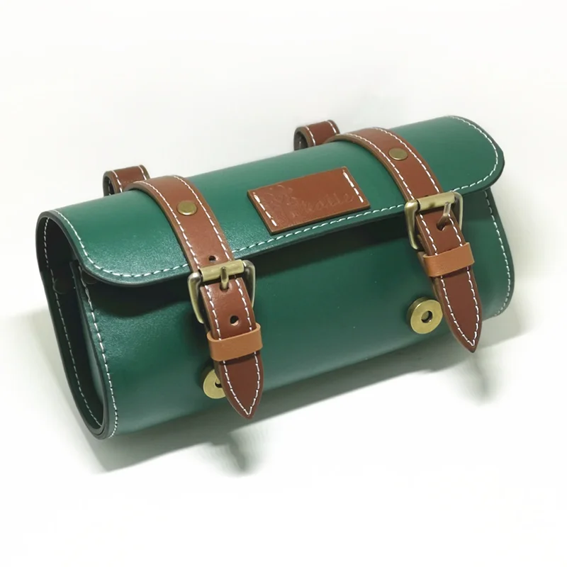 Q1102 Retro Bicycle Tail Bag Electric Bicycle Locomotive Saddle Tool Bag Leather Color Matching Series