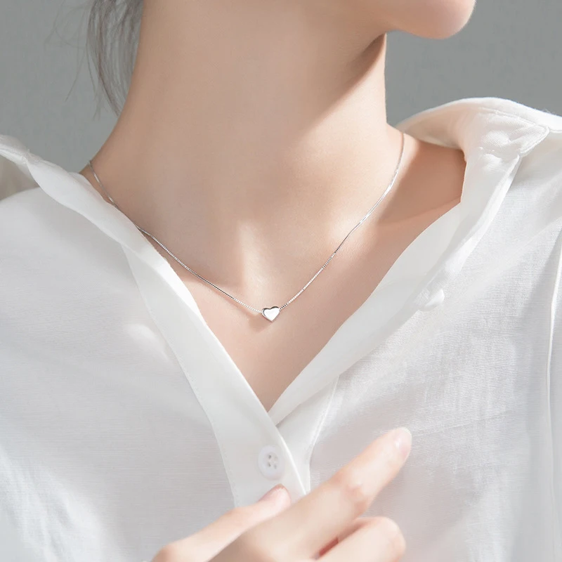 Modian New Minimalist Sterling Silver 925 Hearts Pendant Necklace for Women Fashion Box Chain Necklace Fine Jewelry Accessories