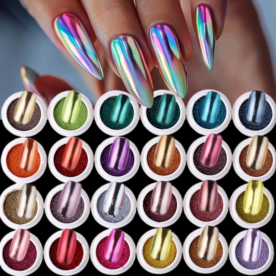 

24/45 colors Mirror Chrome Nail Glitter Powder Metallic Effect Dust Holographic UV Gel Polish Manicure Decoration Nail Supplies