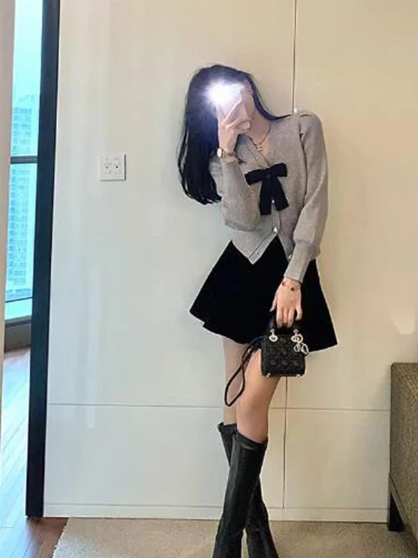 

Осенне-зимний вязаный кардиган с V-образным вырезом, женский, укороченный, с узлом, для ношения под одеждой, модный, стандартный крой, короткий рукав