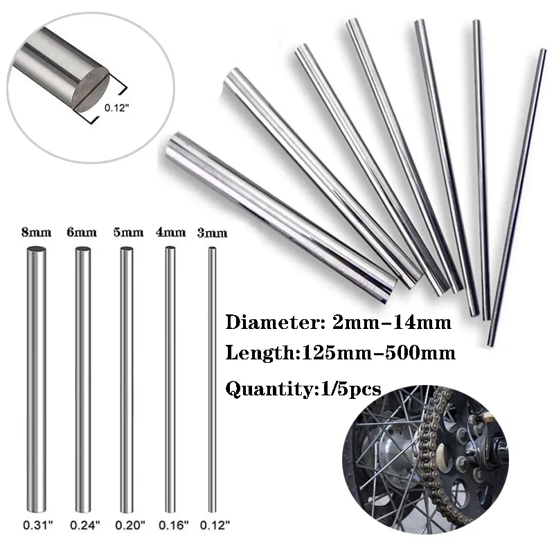 1~5pcs Stainlesss Steel Rod 2mm 2.5mm 3mm 4mm 5mm 6mm 8mm 10mm 14mmSolid Round Rod Lathe Bar Stock125mm 200mm 250mm 330mm 500mm
