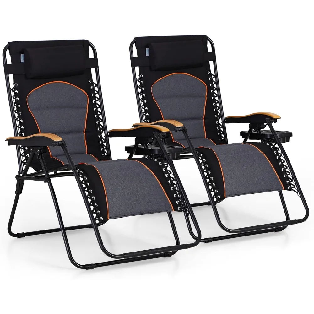 

XXL Oversized Padded Zero Gravity Chair, Foldable Patio Recliner, 30" Wide Seat Anti Gravity Lounger with Cup Holder, Set of 2,