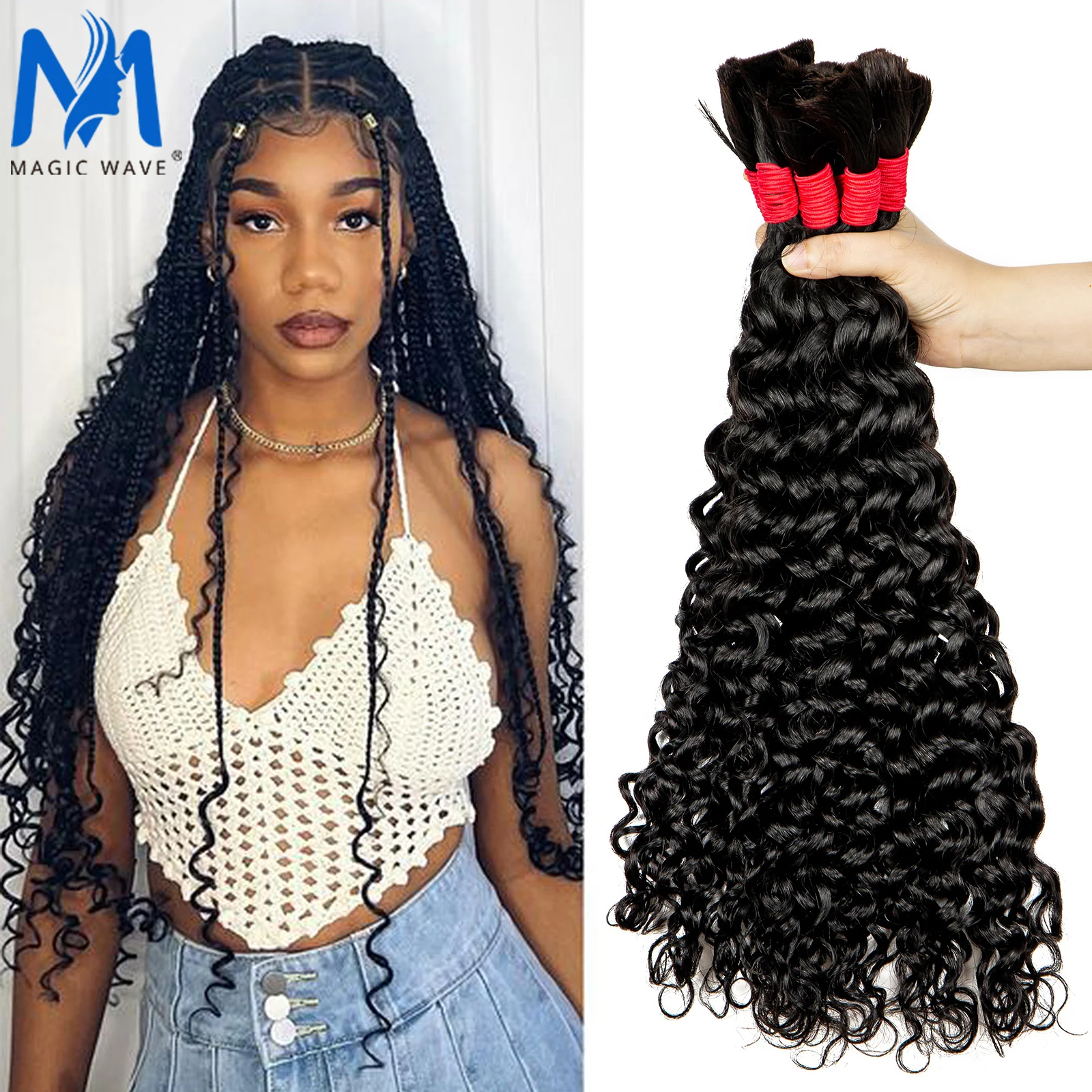 

Human Hair Bulk Natural Real Human Hair Extensions No Weft Hair Weaving for Braiding Indian Hair Bundles for Salon Water Wave