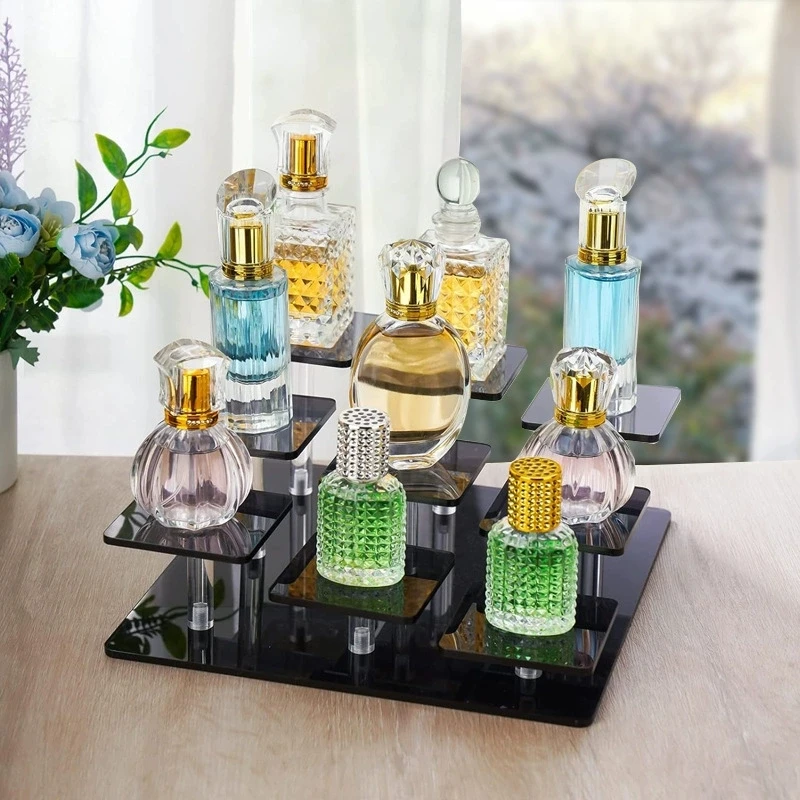 Acrylic Display Stand with 9 Tiers Multi-Level Risers for Collectibles, Figures, Perfume Cosmetics Available in Clear, Black