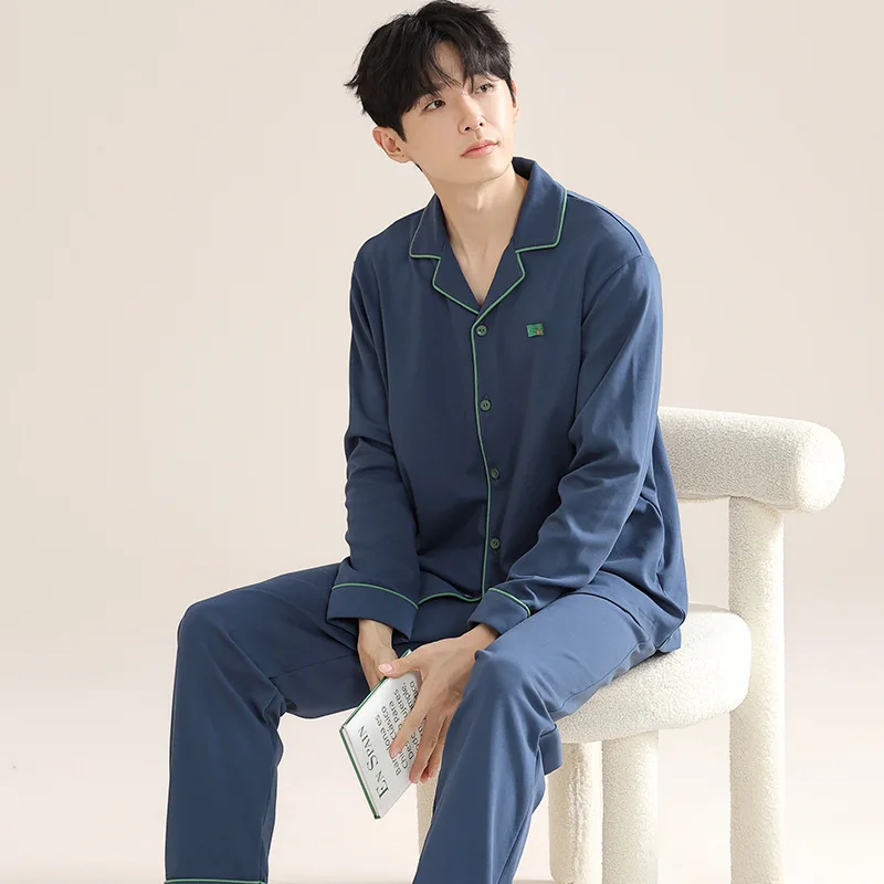 Men's Cotton Pajamas Spring and Autumn Long Sleeve 2024 New Plus size Simple can be worn outside Loungewear Cardigan Homewear