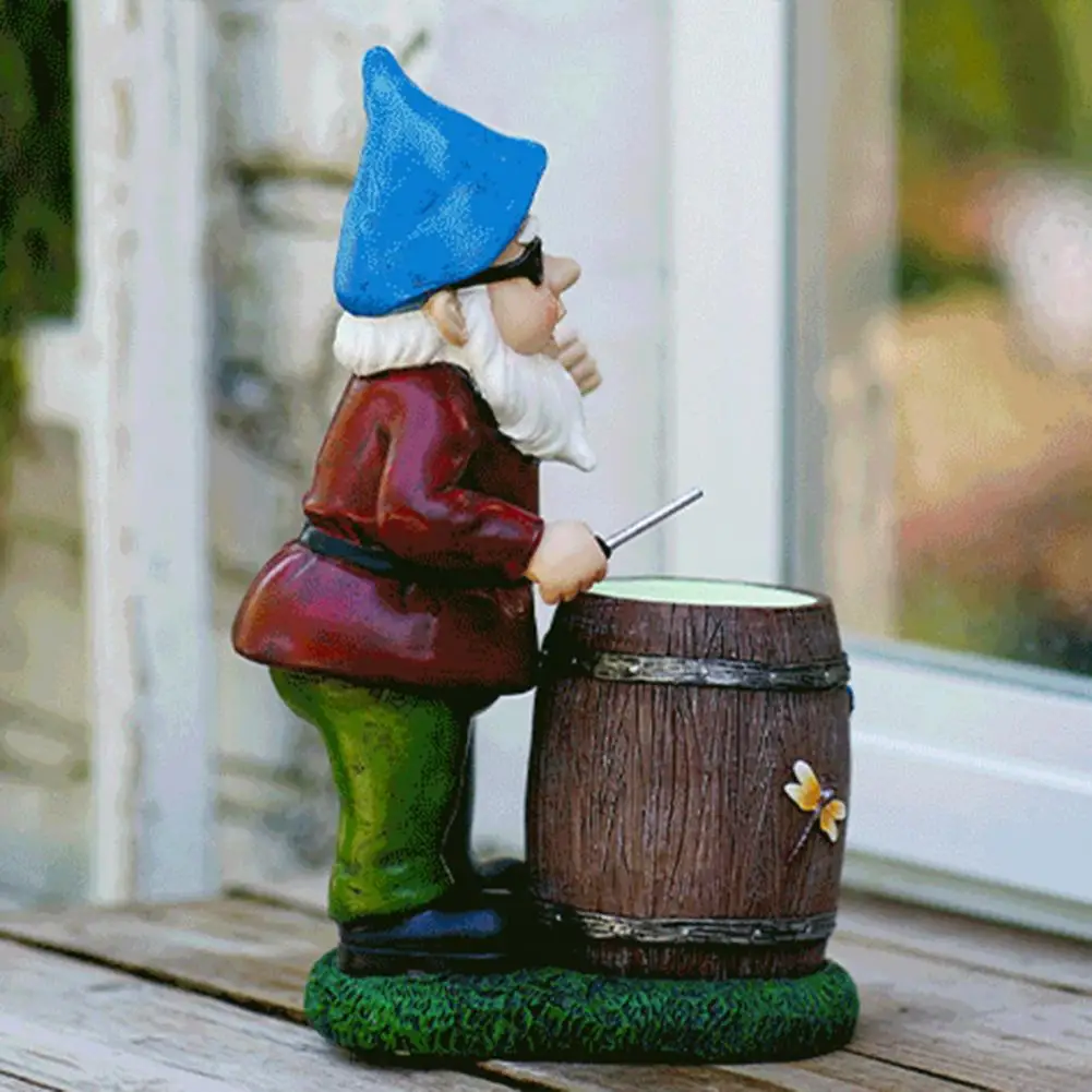 

Hand-painted Dwarf Ornament Solid Resin Gnome Decoration Charming Dwarf Drum Ornaments for Outdoor Garden Patio Weather