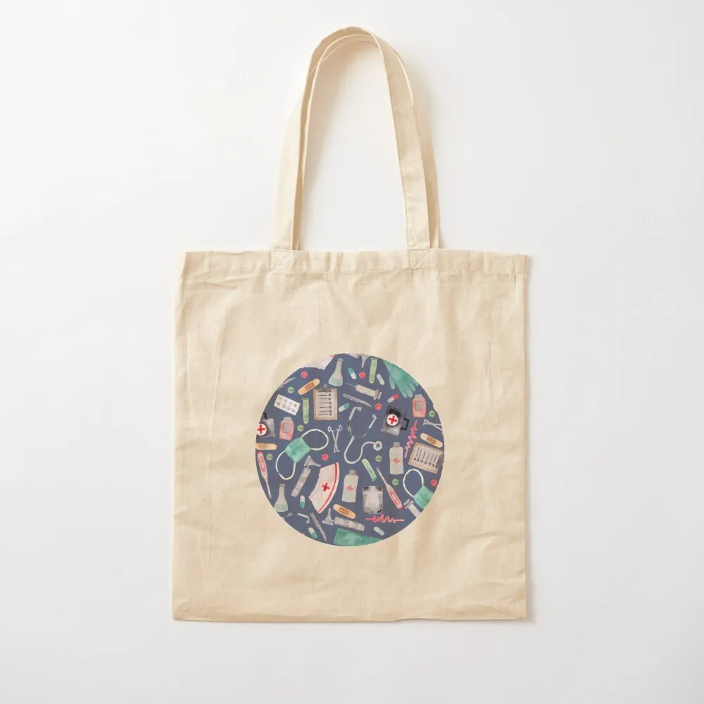 

Medical Pattern Doctor Nurse Watercolor Navy Texture Tote Bag large size bags eco bag folding personalized tote