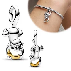 Sterling Silver 925 Cute Animal Monkey Banana Charm fit Original DIY Bracelet Women's Jewelry Gift