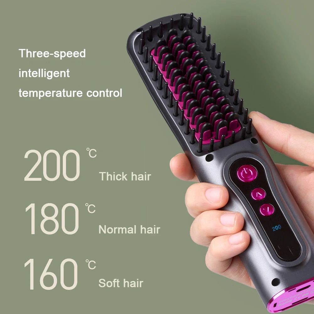 Wireless Hot Comb Electric Hair Straightening Brush Anti-scald Hair Straight Styler For Travel Home Use