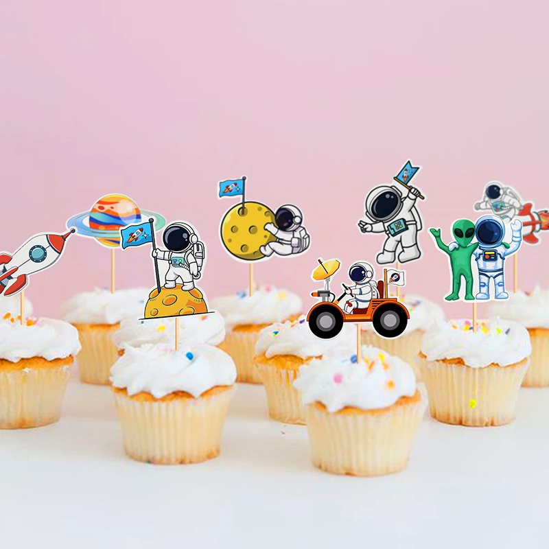 uniwersalna rakieta kosmiczna astronauta ciasto wystrój cupcake toppers planety obcy ciasto wykaszarki dzieci kosmiczny astronauta dekoracje na przyjęcie urodzinowe