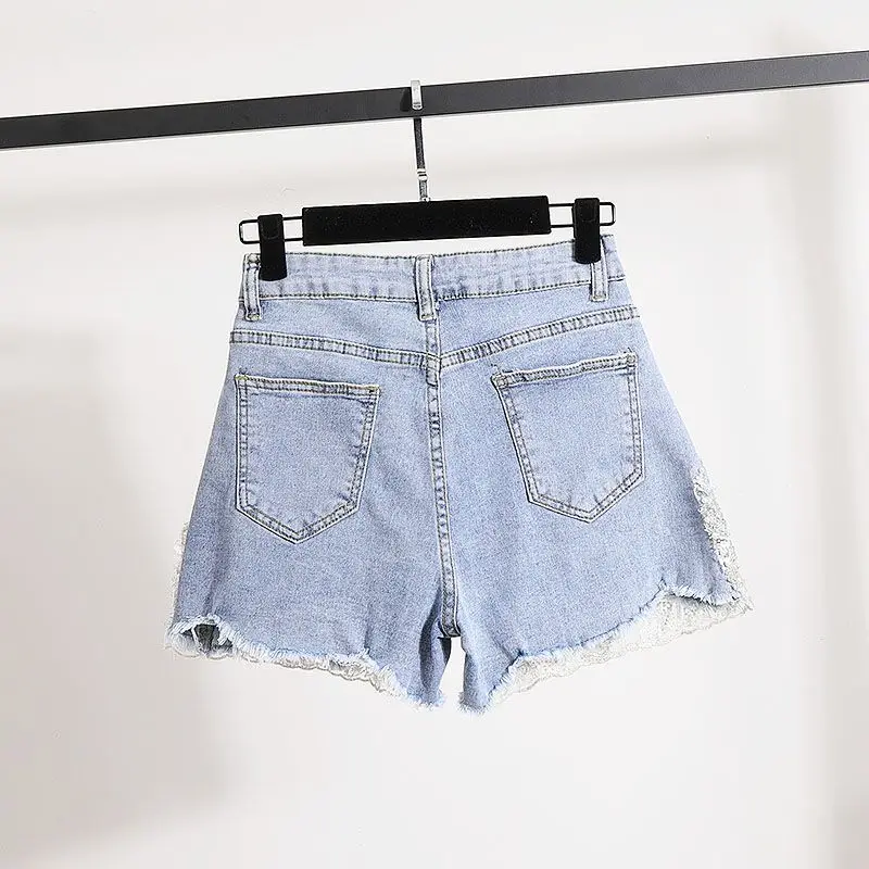 Female Industry Nailed Bead Denim Shorts Women's Summer New Fashion High Waist Wide Leg Pants Hot Pant All-match Shorts Q884