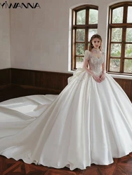 Vestido De Novia De satén con lentejuelas y cuentas brillantes, Vestido De Novia largo con escote corazón romántico, Vestido De baile De lujo para Novia