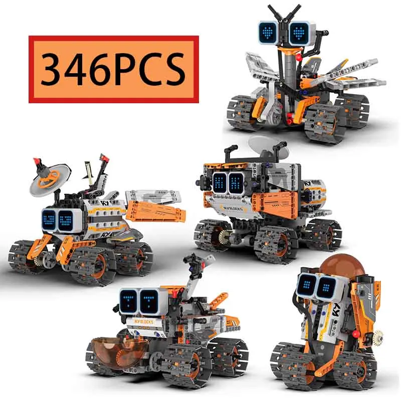 

MOC 346PCS 5 in 1 Creative Electric RC Interstellar Robot Building Blocks Satellite Robot Children's Puzzle Toys Birthday Gift