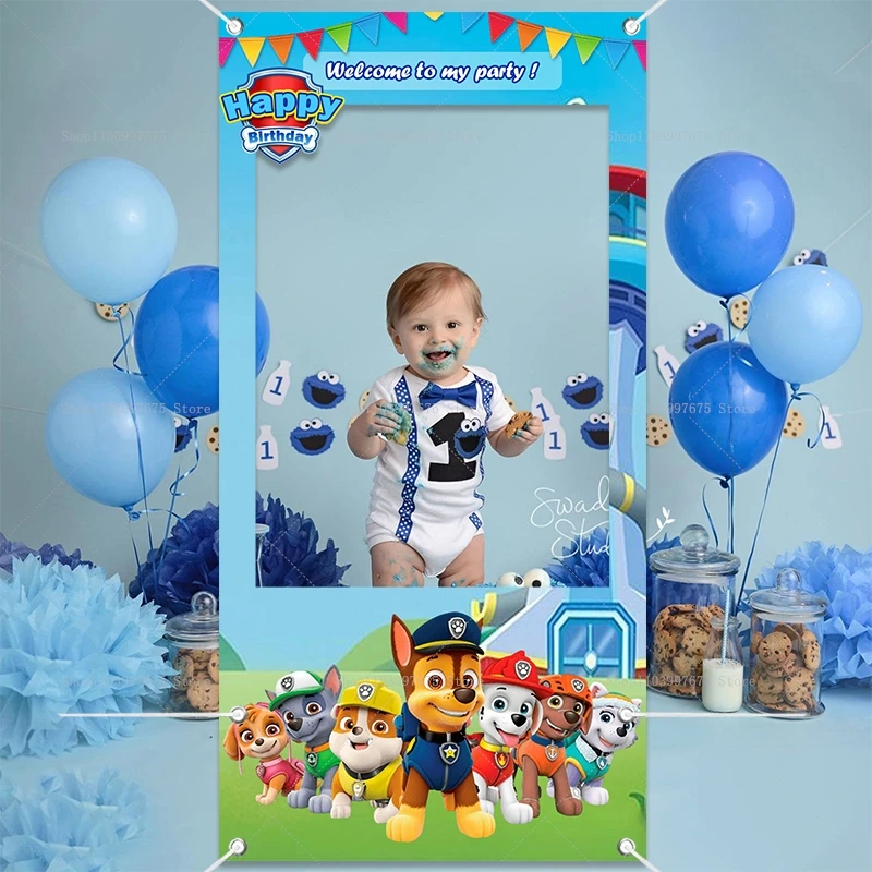 Marco para fotomatón de la patrulla canina, accesorios para sesión de fotos de cumpleaños para niños, suministros para fiestas, decoración de pancarta para estudio fotográfico de Baby Shower