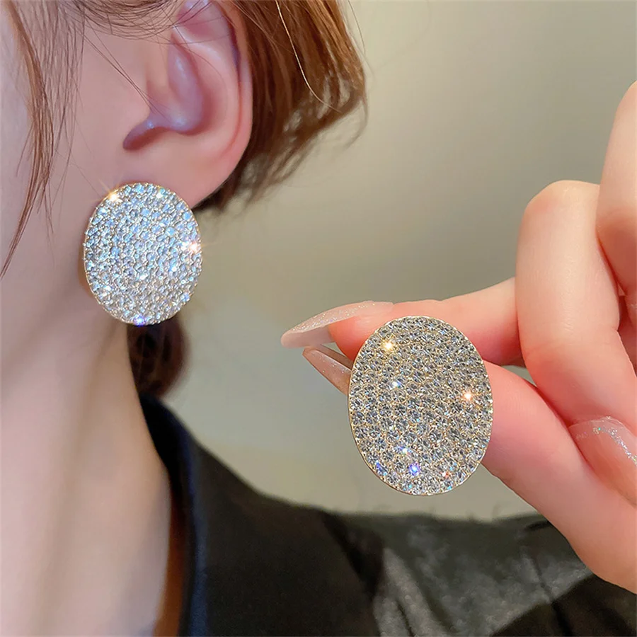 FYUAN Geometric Stud Earrings for Women Square Oval Rhinestone Earrings Party Weddings Jewelry