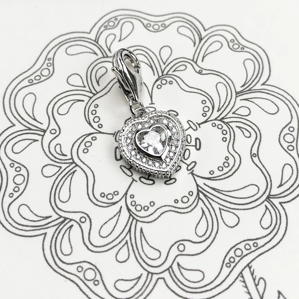 Anhänger mit Herzanhänger und weißem Stein für Damen, 925er Sterlingsilber, romantisches Liebesgeschenk – Detail 7