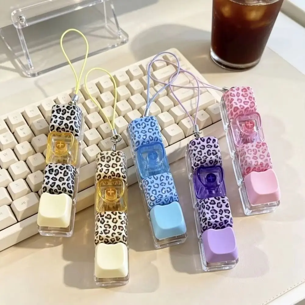 Backpack Pendant Leopard Print Keyboard Key Ring LED Glowing Clickable Button Keyboard Fidget Keychain Polka Dot Fingertip