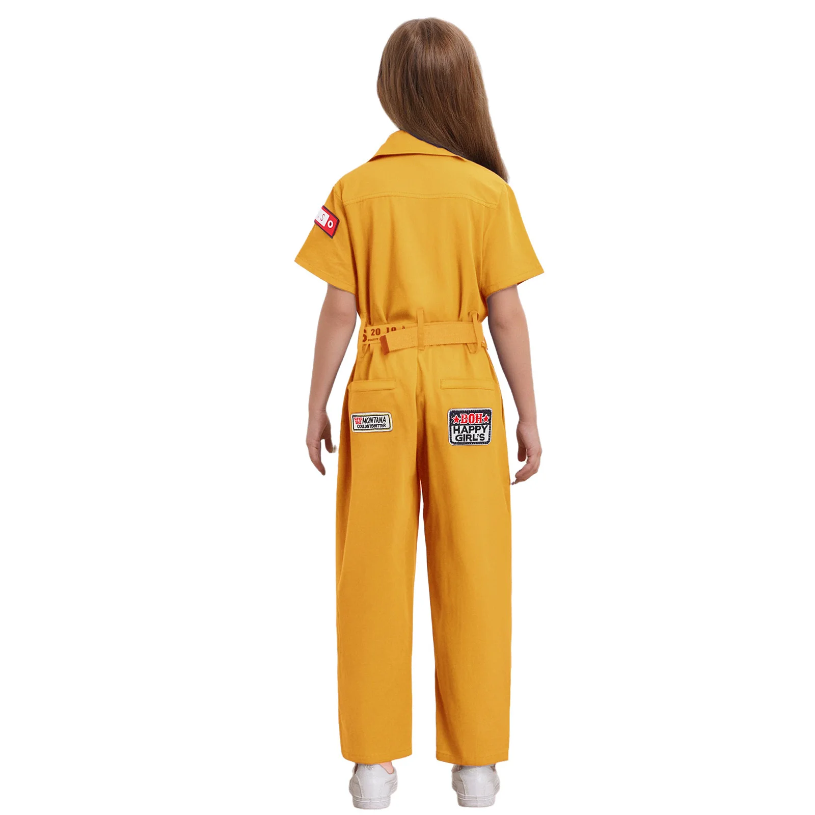 Bambini Ragazze Ragazzi Hip-Hop Street Dance Outfit Lettera stampata Tuta Colletto rovesciato Tasche a maniche corte Tute con cintura