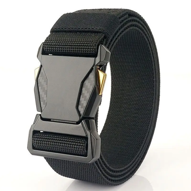 New Button-down Elastic Belt Men Automatic Buckle Versatile Style Outdoor Imitation Nylon Quick Release Waist Gear
