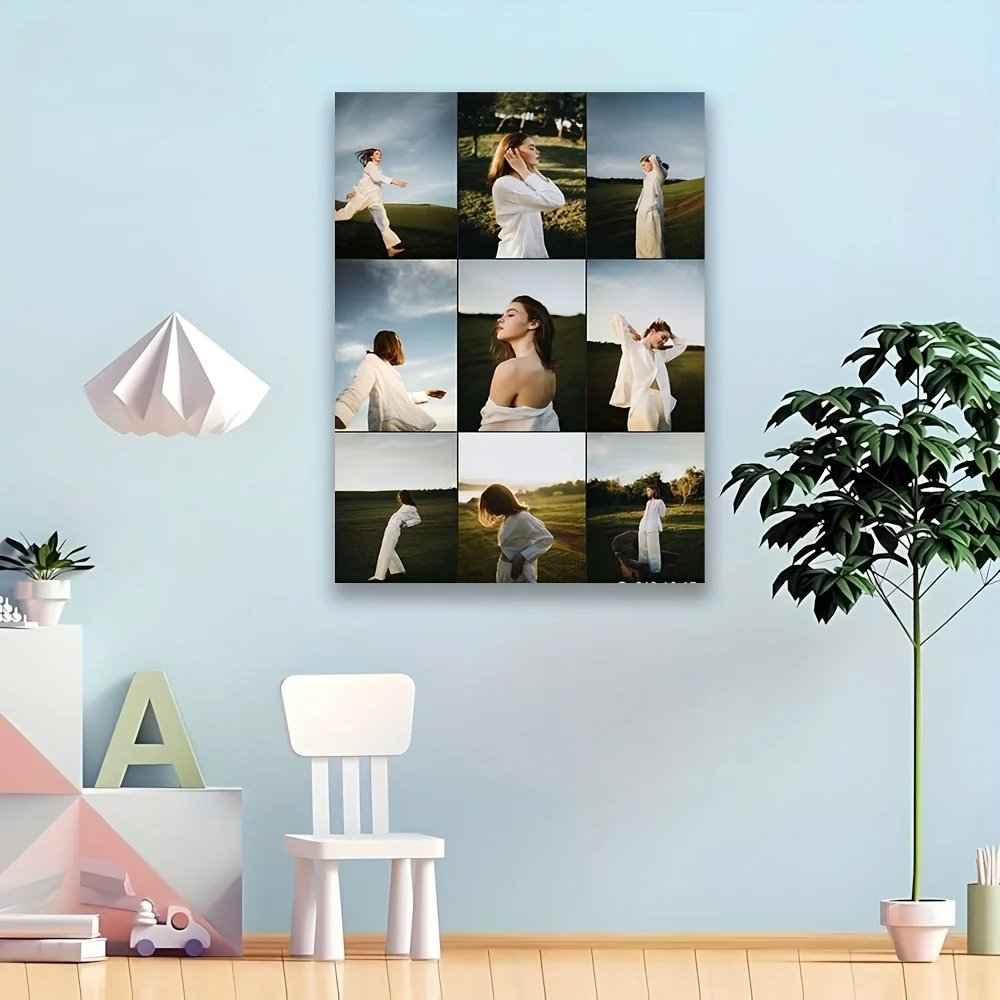 Custom 9 Grid Photo Collage Canvas Print, Personalized Multi‑Picture Memory Poster, Customized Photo Wall Art, Unframed Home Gif
