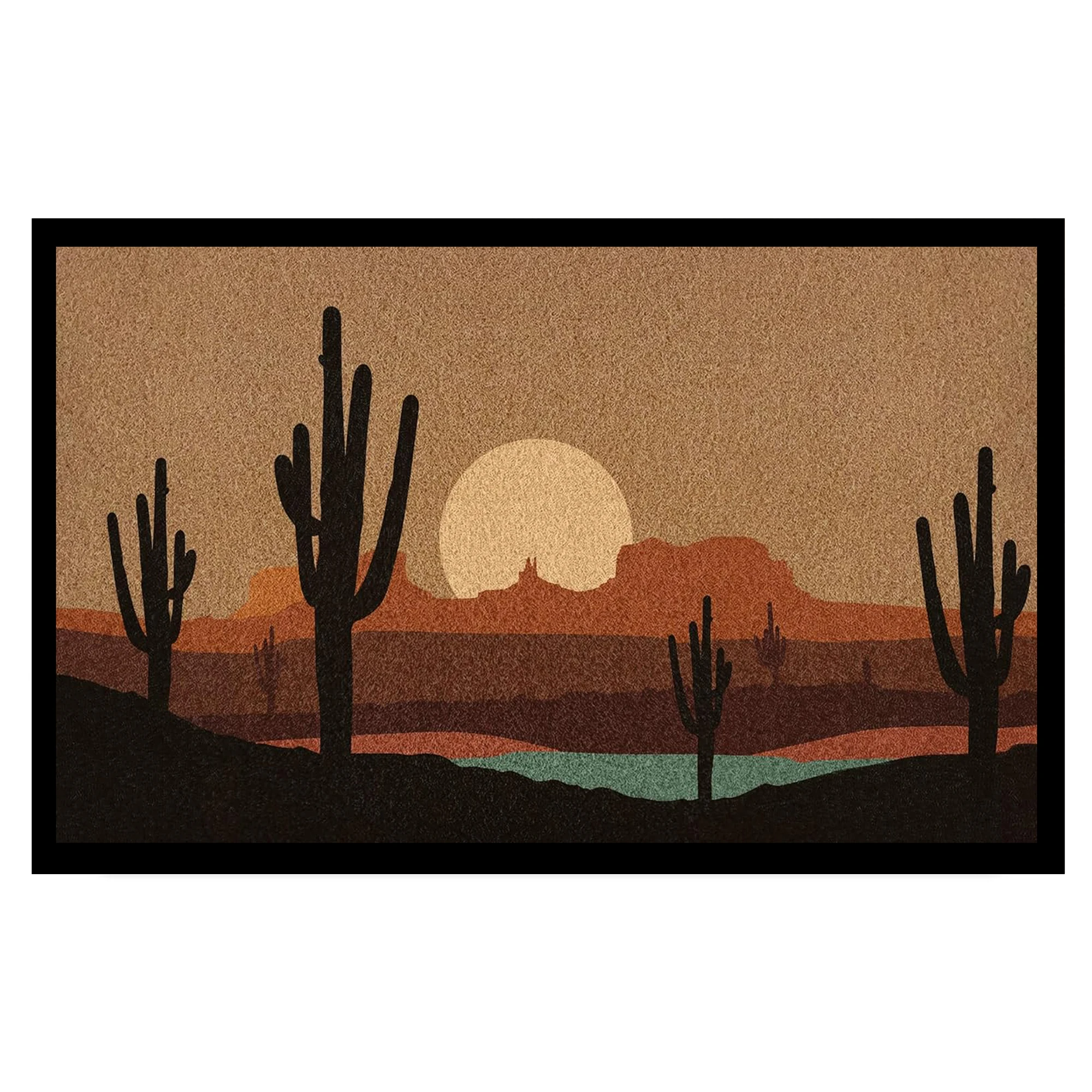 

Bohemian Desert Cactus Door Mat Non-Slip Rubber Backing, Absorbent Non-Woven Floor Rug for Indoor Outdoor Western Sunset Rug