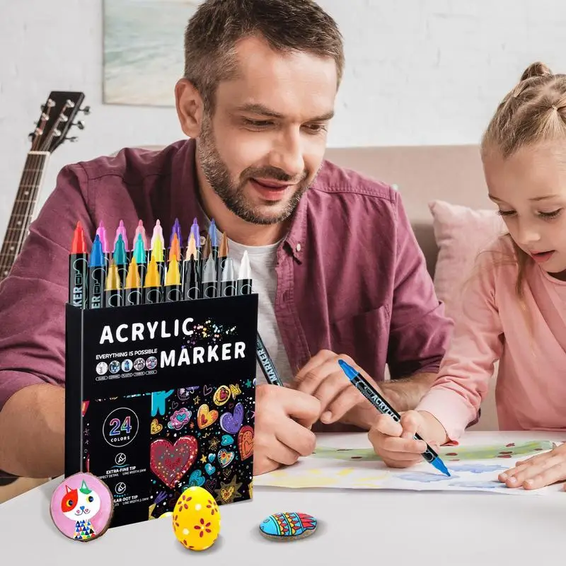 Acrylic Paint Markers Double Tip Color Markers Pens Water Soluble Acrylic Paint Markers Thin & Round Tips For Rock Canvas