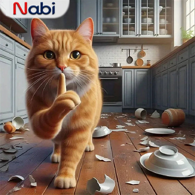 النبي الماس اللوحة القط الحيوان كامل مربع جولة فسيفساء صورة من الاكريليك التطريز جدار ديكور