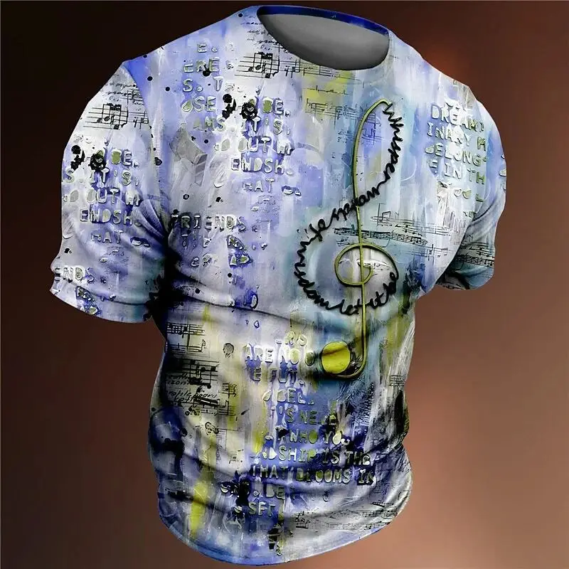 Summer Men\'s Classic Retro Jazz Guitar Clarinet 3d Printed T-Shirt O Neck Short Sleeve Street Loose Breathable Plus Size Top