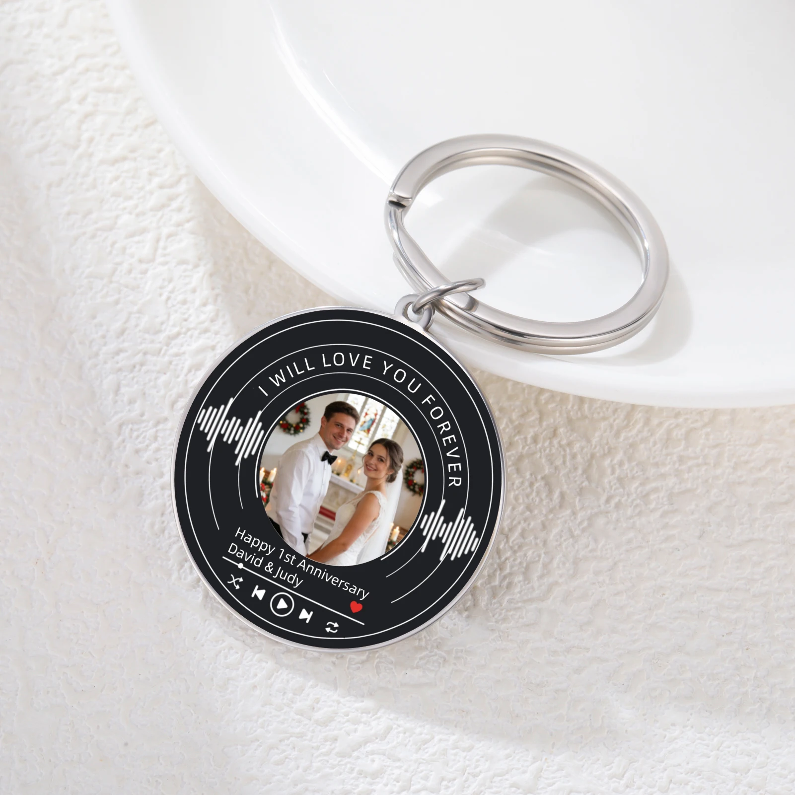 شخصية مسجل فينيل على شكل سلسلة المفاتيح مع صورة مخصصة أغنية صورة المفاتيح ألبوم الموسيقى مخصص كيرينغ زوجين هدية