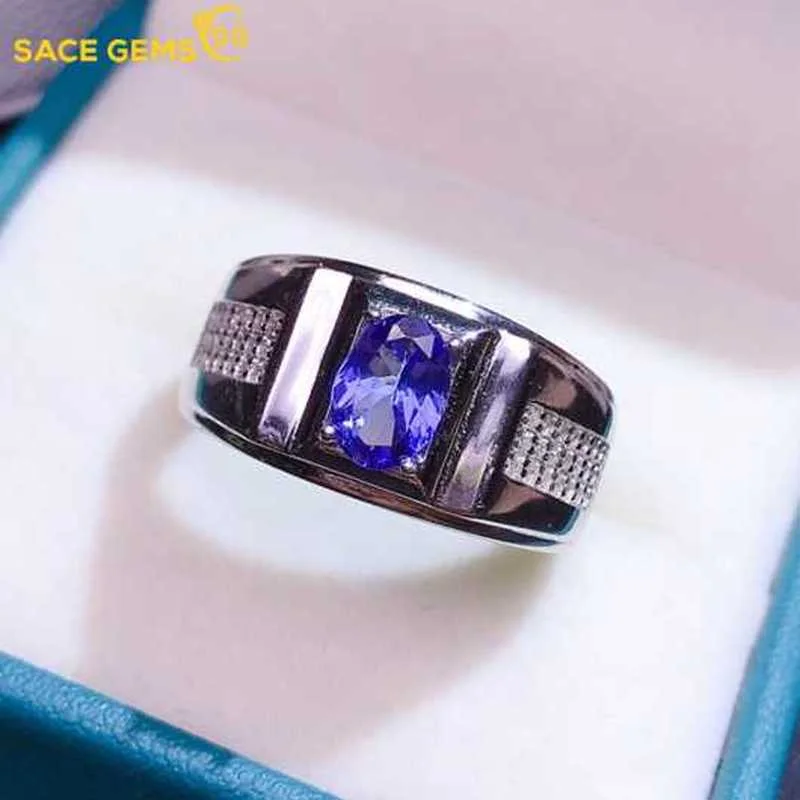 

SACE GEMS Resizable Natual Tanzanite Luxury Ring for Man S925 Sterling Silver Wedding Engagement Fine Jewelry Gift Wholesale