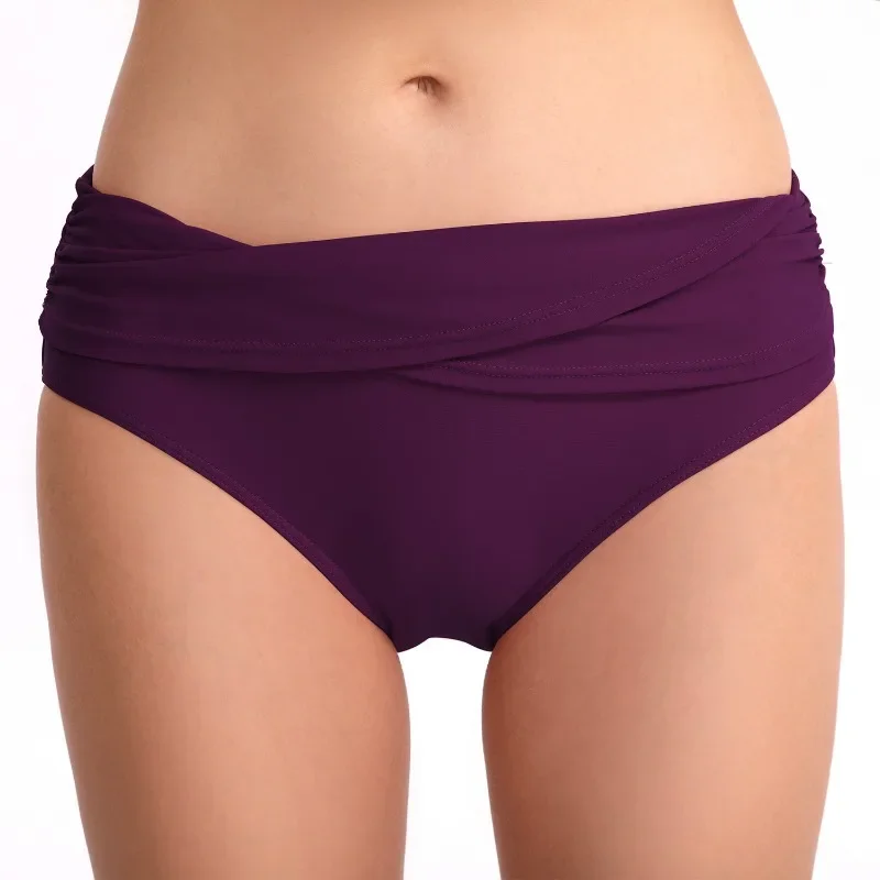 Women Summer Pleated Mid-Waist Swimming Briefs New Sexy Slim Swim Shorts Solid Colors Beachwear Vintage Classic Beach Shorts