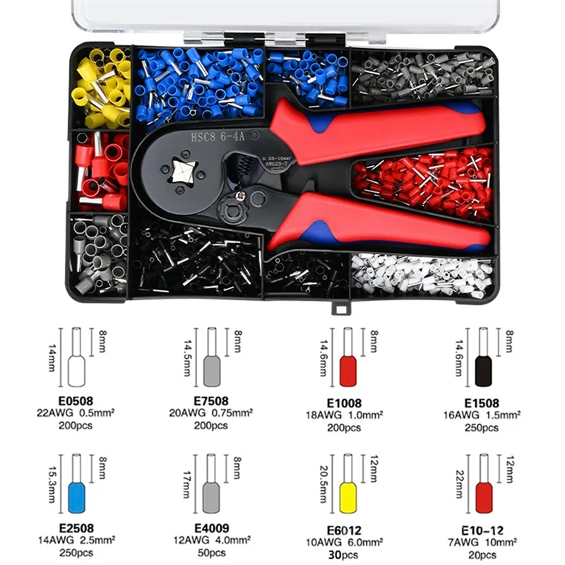 Y17A Crimping Pliers HSC8 6-4A Tubular Terminal Exquisite Storage Box Crimper Wire Mini Ferrule Crimps Tools Electrical Kit