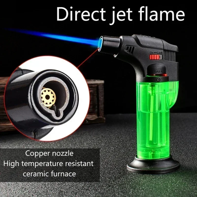 Windproof Gas Torch Lighter Portable Cigar Lighters Powerful Turbo Inflatable Butane Jet Flame Lighter Kitchen BBQ Ignition Tool